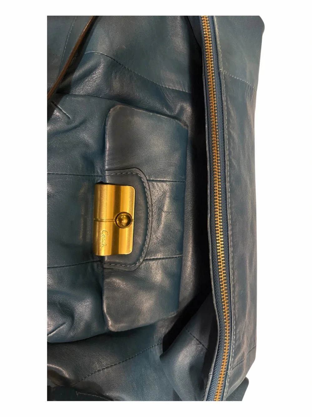 Coach Teal Leather Hobo Bag with Gold-Tone Hardware